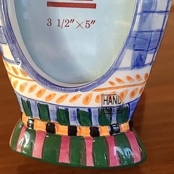 Vintage 90s Ceramic Picture Frame Colorful Double Handled Vase Jar Hand Painted - Picture 4 of 13